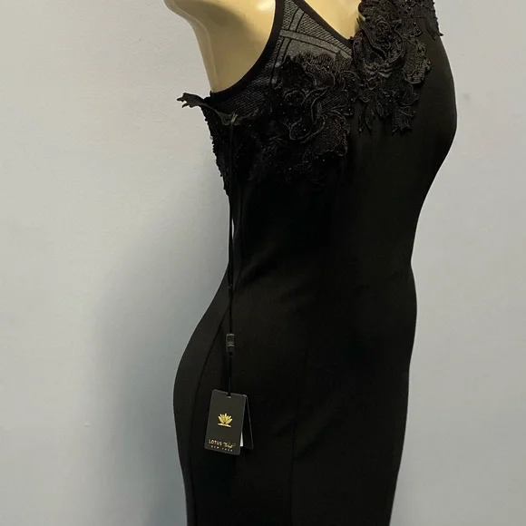 NWT Lotus Threads NYC One Shoulder Gown In Black Size 4 (Style 61490) - Picture 9 of 9